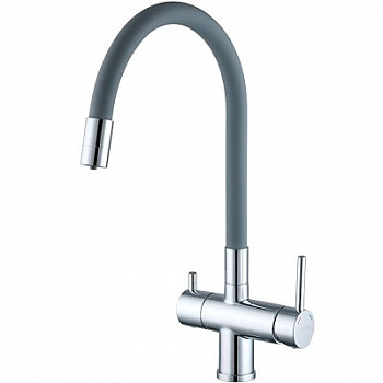 Смеситель Gappo G4398-30 для мойки 2 реж.с питьев. гибкий излив серый
